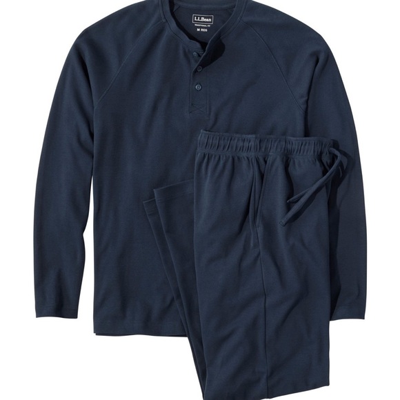 LL Bean Men's Cotton Knit Pajamas, Henley PJ Set - Picture 2 of 5